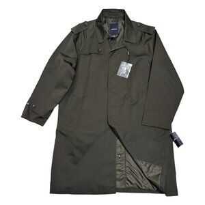 NWT LONDON FOG Olive Green Light Waterproof Trench Coat Jacket Mens 44R / Large